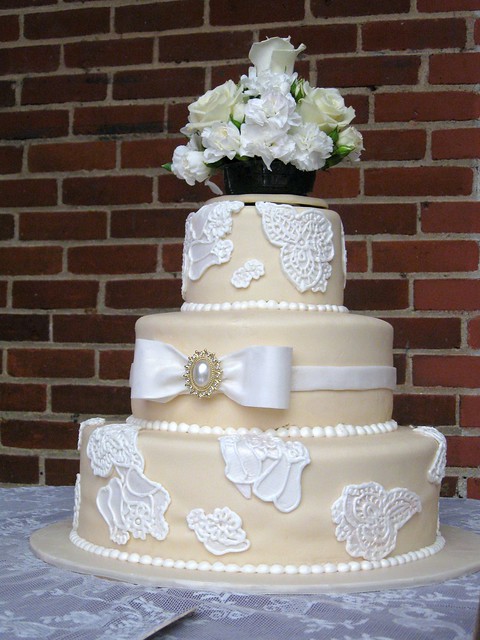 Ivory and White Lace Wedding Cake