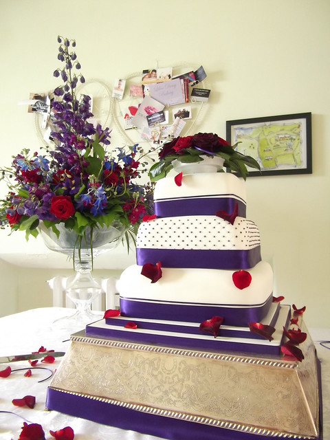 Purple Deep Red Polka dot Wedding Cake