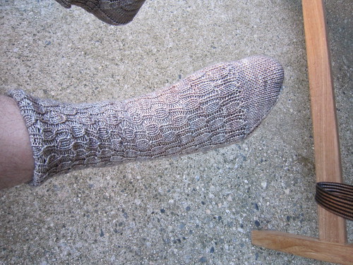 Undulating rib socks for Doran - side view