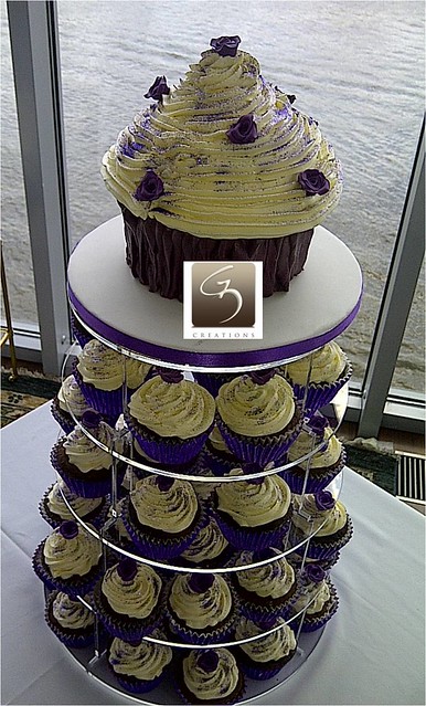 Purple rose themed wedding cupcakes with a Giant Cupcake