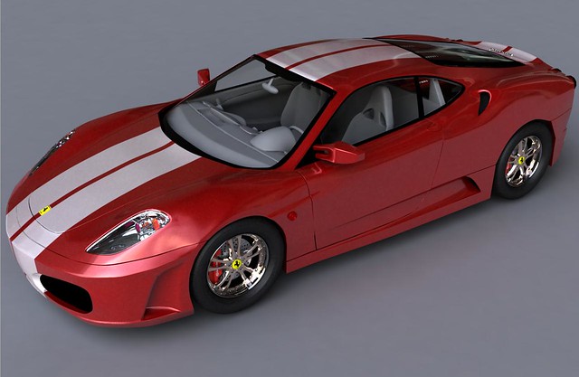 Red Ferrari F430 with White Strips VRAY Render