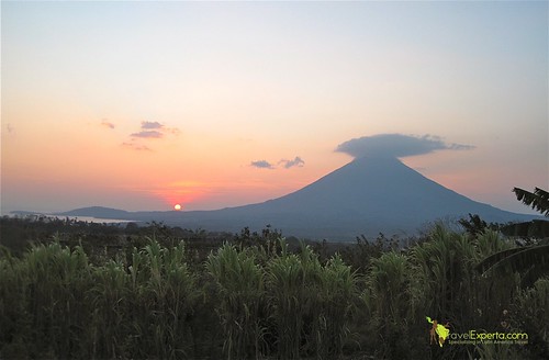 ometepe island nicaragua setting sun over volcano