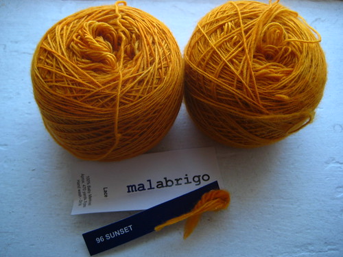 Malabrigo lace yarn in "Sunset"