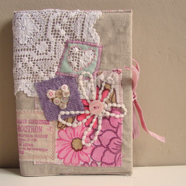 Journal linen purple and pink hearts and flower