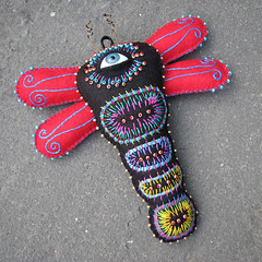 Mexican Folk Art Inspired Embroidered Cyclops Dragonfly Soft Sculpture 