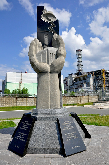 Chernobyl memorial near the damaged reactor