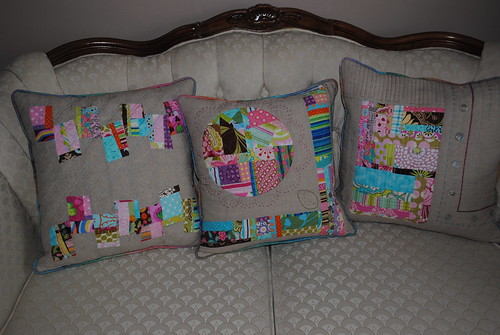 Trio of patchwork cushions from scraps