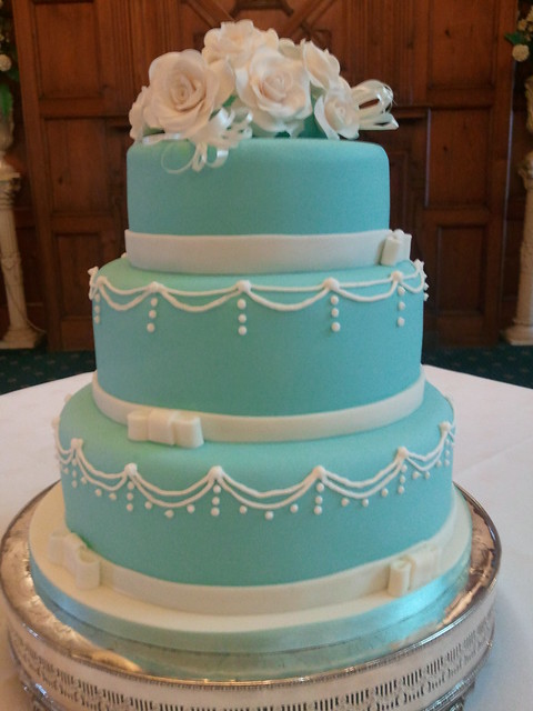 3 Tier Tiffany Blue Wedding Cake with Sugar Roses