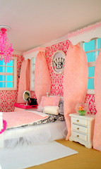 Pink Damask Doll House bedroom Suite