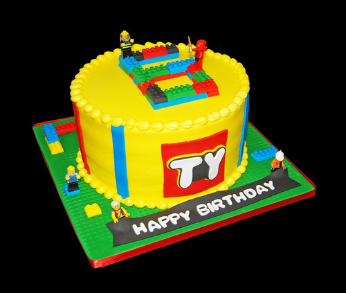 building blocks cake for a Lego themed birthday party