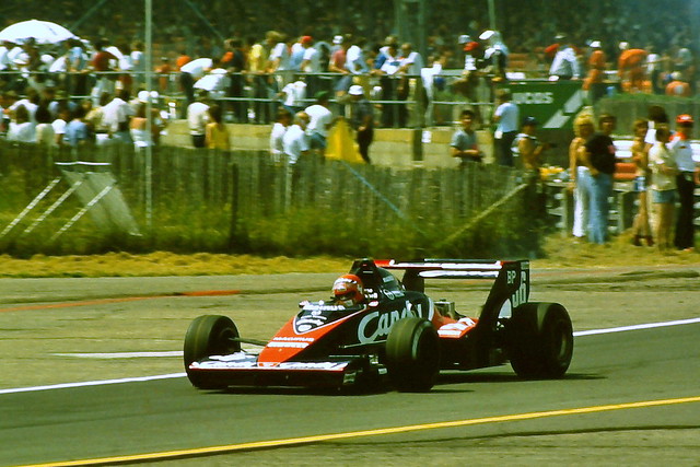 Bruno Giacomelli Toleman TG183B exits the pits during practice for the 