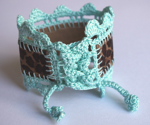 Turquoise Crochet jewelry cuff bracelet