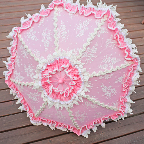 Pink Parasol with Ivory Lace
