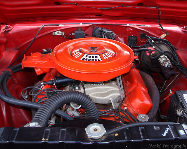 Red 1968 Dodge Charger R T 440 Four Barrel engine