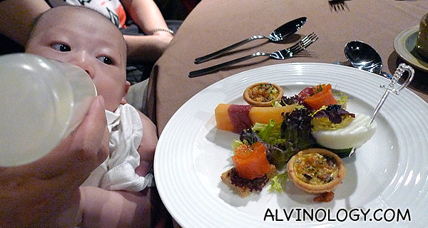 When the food was served, Asher cried for his milk at the same time