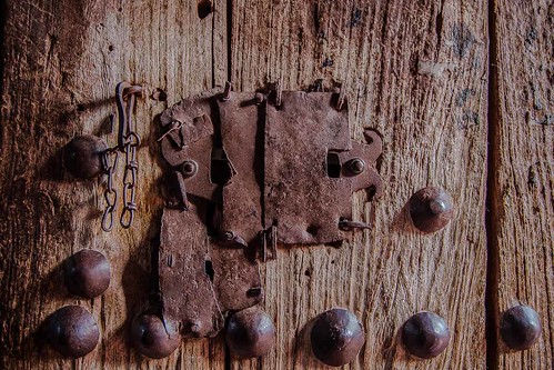 antique lock in the rock-hewn churches in Lalibela, Ethiopia