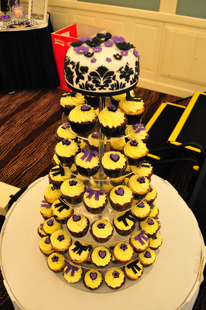 Black white and purple wedding cupcakes Double choc mud and white choc mud