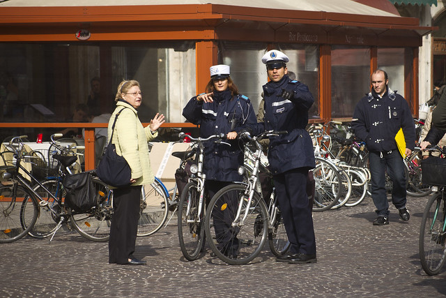 Police on Bicycles in Ferrara, Italy
