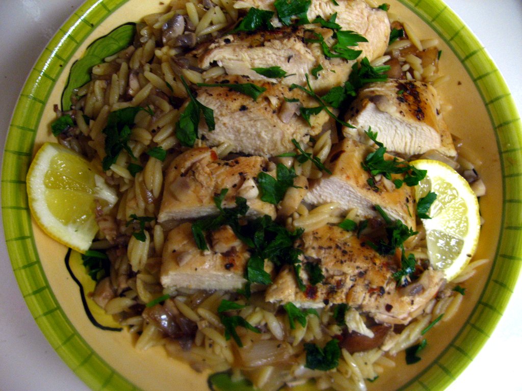 Chicken with Orzo and Mushrooms
