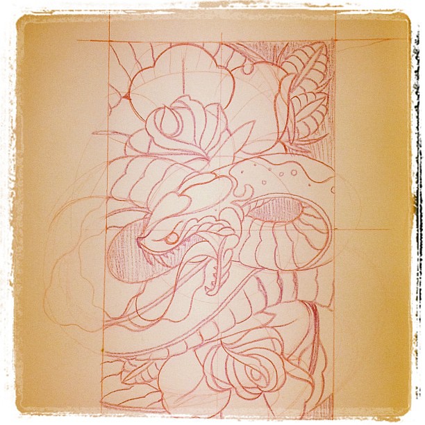  tattoo snake rose sketch traditional san diego