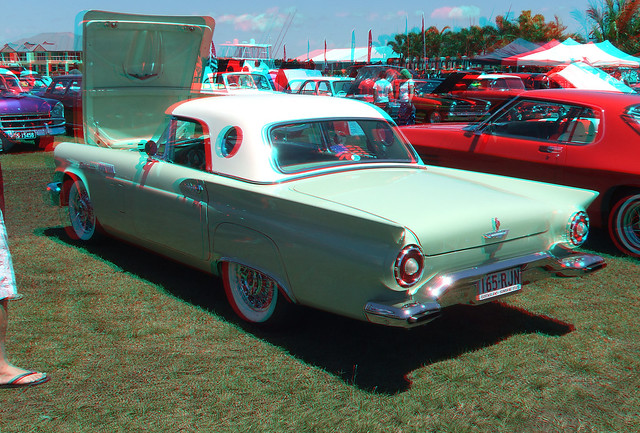 A 1955 Ford Thunderbird TBird or BabyBird in full color 3D Anaglyph