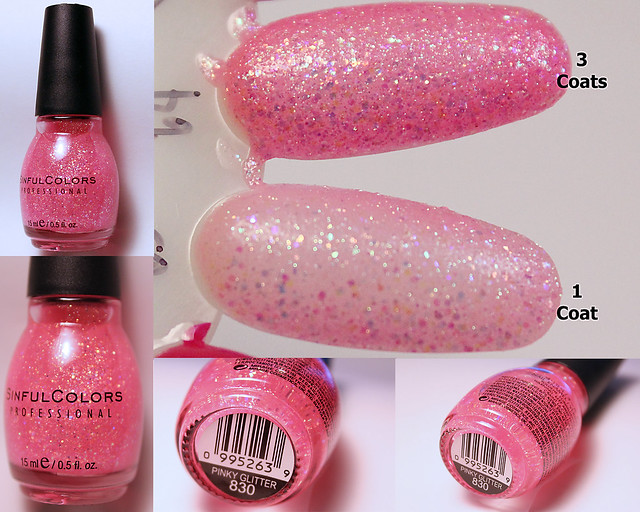 Pinky Glitter - #830. Sinful Colors. My nail polish collection! Top nail has