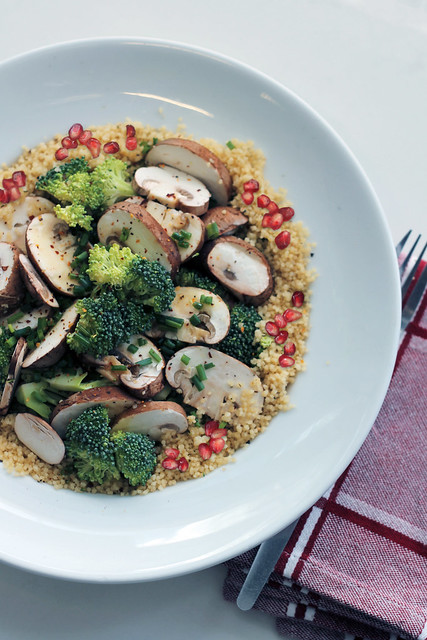 Mushrooms, Broccoli and Pomegranade Couscous
