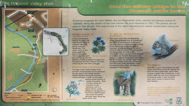 Hogsmill River walk guide board - near Malden Manor