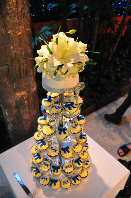 Royal blue and white wedding cupcake tower Choc vanilla and double choc mud