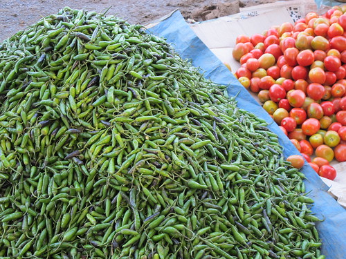Chillis and tomatoes, Dilai Gate Sunday market