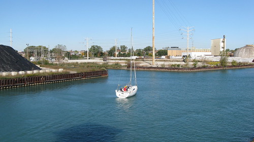 Southbund sailboat on the Calumet River.  Chicago Illinois USA. Saturday, October 15th, 2011. by Eddie from Chicago