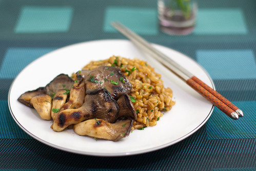 miso grilled mushrooms + buttered farro