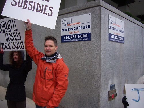 Mark and Dawn Bonfield of Occupy Anchorage join Occupy Columbus to protest against oil subsidies 