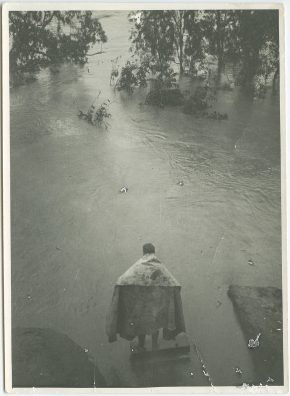 Photograph of Kim Durack at Carlton Reach with the Ord River in Flood, January 1942