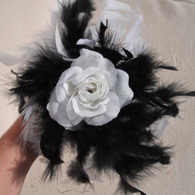 White and Black Wedding Bouquet 1 Open Rose