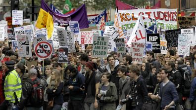 Students protested in the thousands in London on November 9, 2011 in opposition to tuition increases. After demonstrators erected tents they were immediately torn down by the British cops. by Pan-African News Wire File Photos