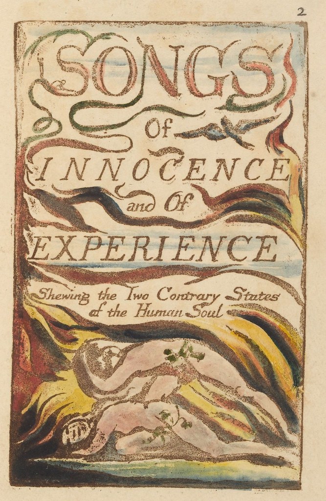 etched title page by William Blake: 'Songs of innocence and of experience : shewing the two contrary states of the human soul'