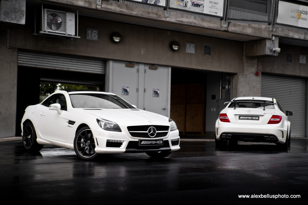 C63 Black Series as well as the SLK55 and ML63 parked in the paddock