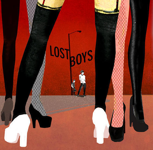 Poster showing women's legs and men standing under a streetlight. Text reads LOST BOYS