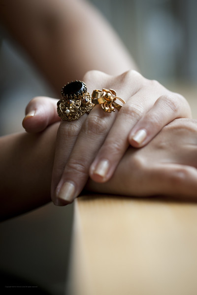  From left, 1950s West Germany gold-toned ring with a tortoiseshell-like stone; 1960s gold-toned ribbon-effect ring.
