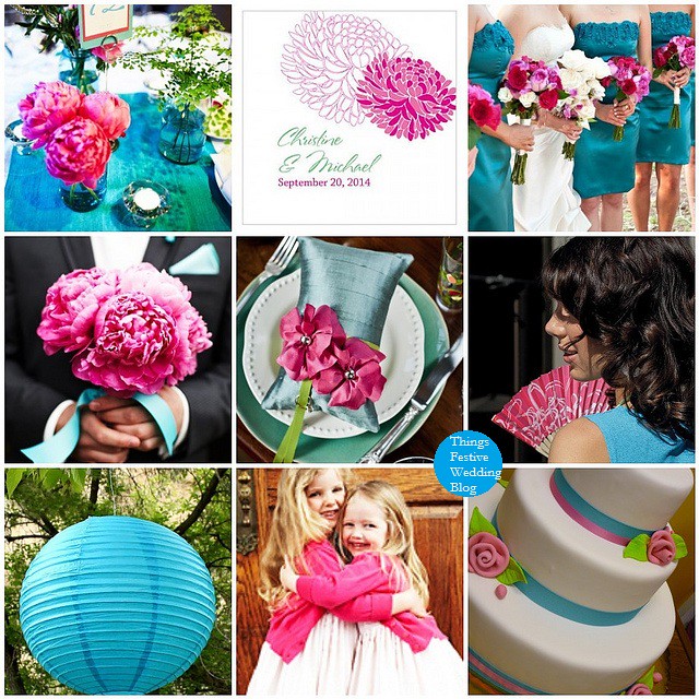 pink and teal wedding See resources at Things Festive Wedding Blog