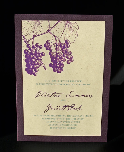 Single Pocket Wedding Event Invitation Grapevine Purple Front