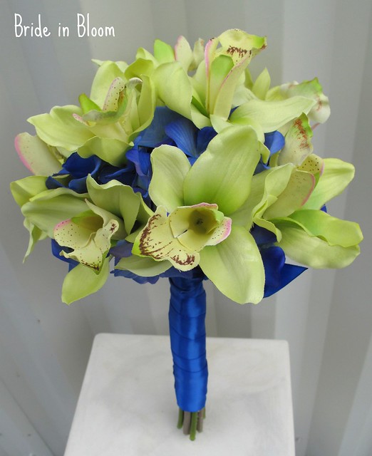 green orchid royal blue wedding bouquets silk bridal flowers