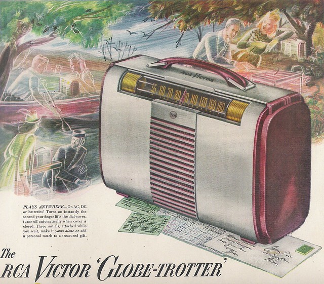 RCA Victor Portable Tube Radio Model 8BX6 Globe-trotter Ad (USA 1949)