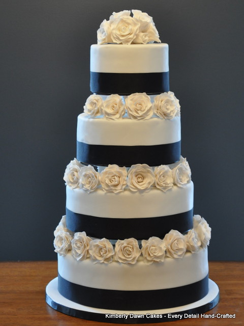 Black and White Rose Wedding Cake by Kimberly Dawn Cakes
