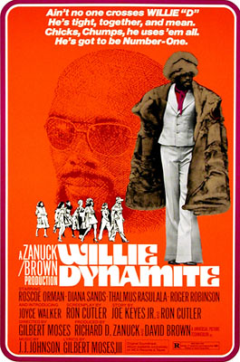 Another, similar poster featuring a black man in a fur coat flanked by women called Willie Dynamite