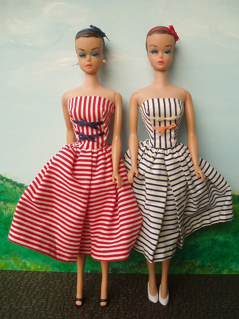 Fashion Queen Barbie twins My dress on left Mattel's on right