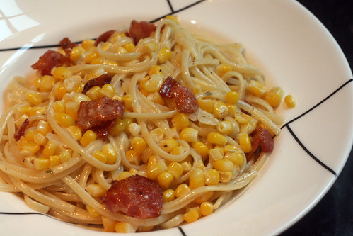 pasta with bacon and corn