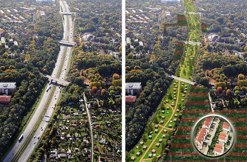 Hamburg's A7 motorway before and after (courtesy of Inhabitat)