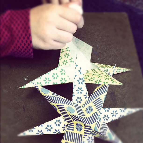 Making pAper stars in my daughter's classroom all morning. So fun!